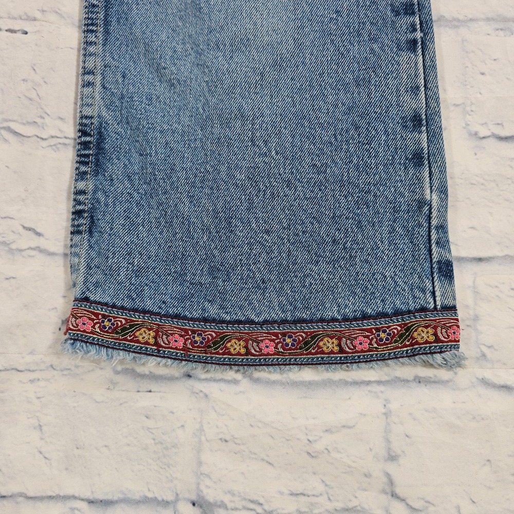 Old Navy Blue Jeans Womens 12 Medium Floral Embroidered Trim Wide Leg VINTAGE - Picture 3 of 13